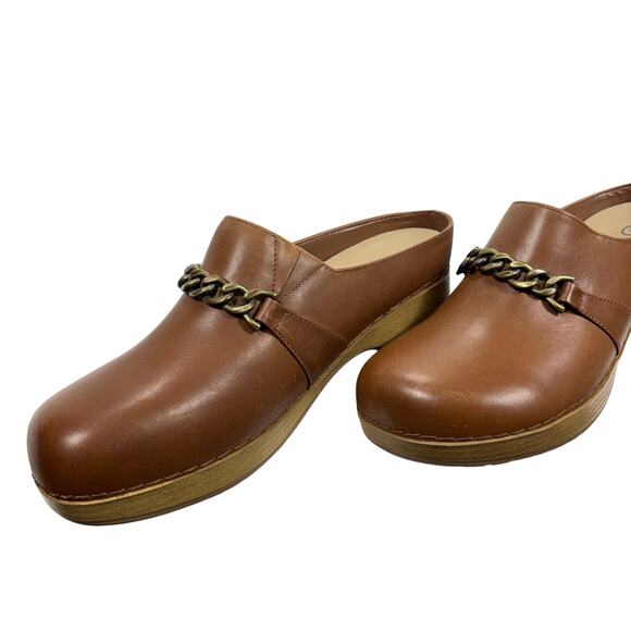 Bella-Vita Clog Mules Women's 12WW Tan Leather Chain Accent Slip Resistant Wide - Picture 3 of 9
